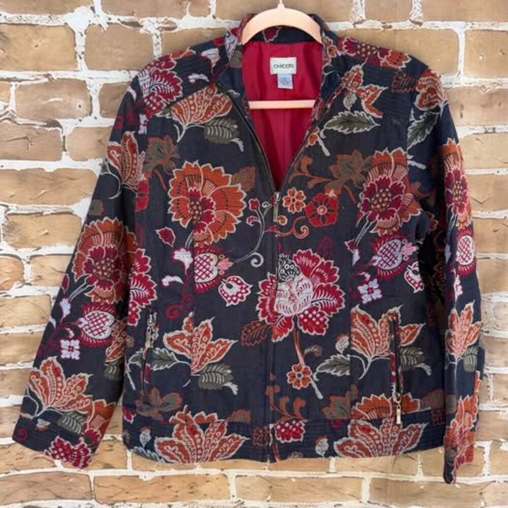 Chico's size 2/ US L Floral Tapestry Zip-Up Jacket